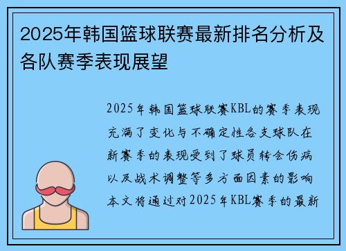 2025年韩国篮球联赛最新排名分析及各队赛季表现展望
